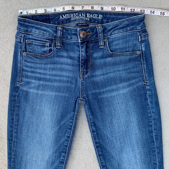 American Eagle Outfitters Super Stretch Low Rise Skinny Kick Jeans Sz0 - Picture 11 of 15